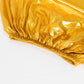 Metallic gold spandex pedestal stand cover with stretchy fit.