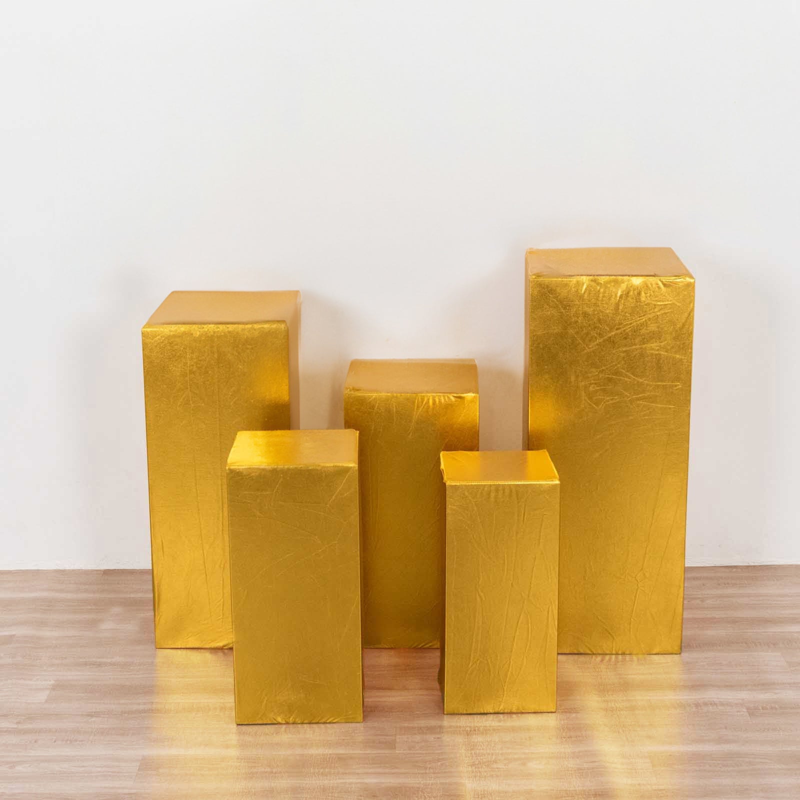 Metallic gold spandex pedestal stand covers set of 5.