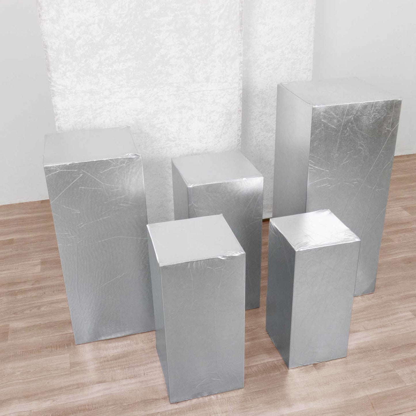 Metallic silver stretchable pedestal stand covers set of 5.