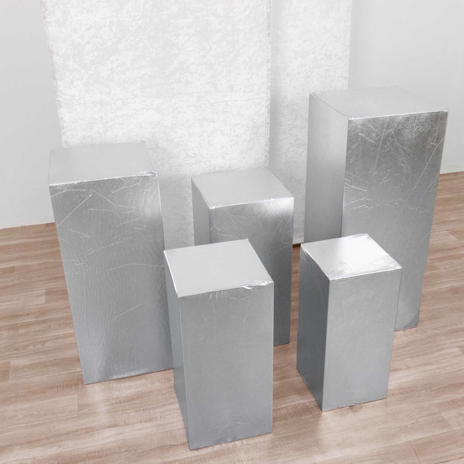 Metallic silver stretchable pedestal stand covers set of 5.