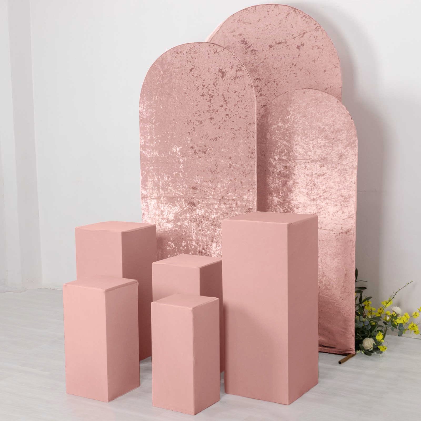 Dusty rose stretchable pedestal stand covers set of 5.