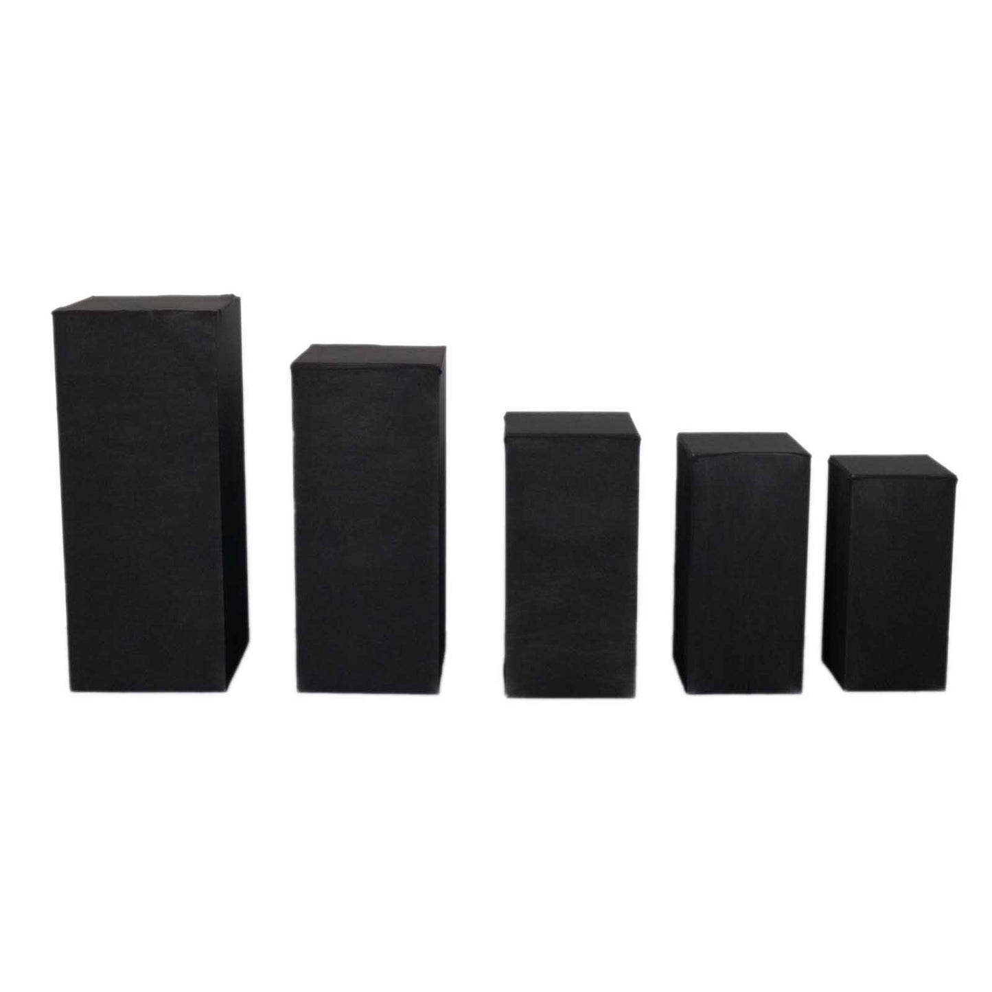 Black spandex pedestal stand cover for rectangular props, size XL.