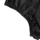 Black spandex pedestal stand cover with stretchable fabric.