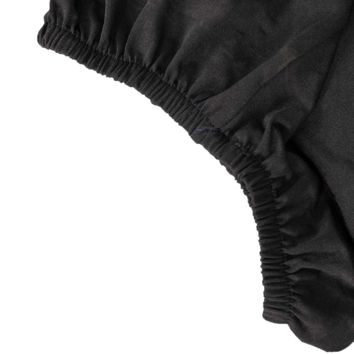 Black spandex pedestal stand cover with stretchable fabric.