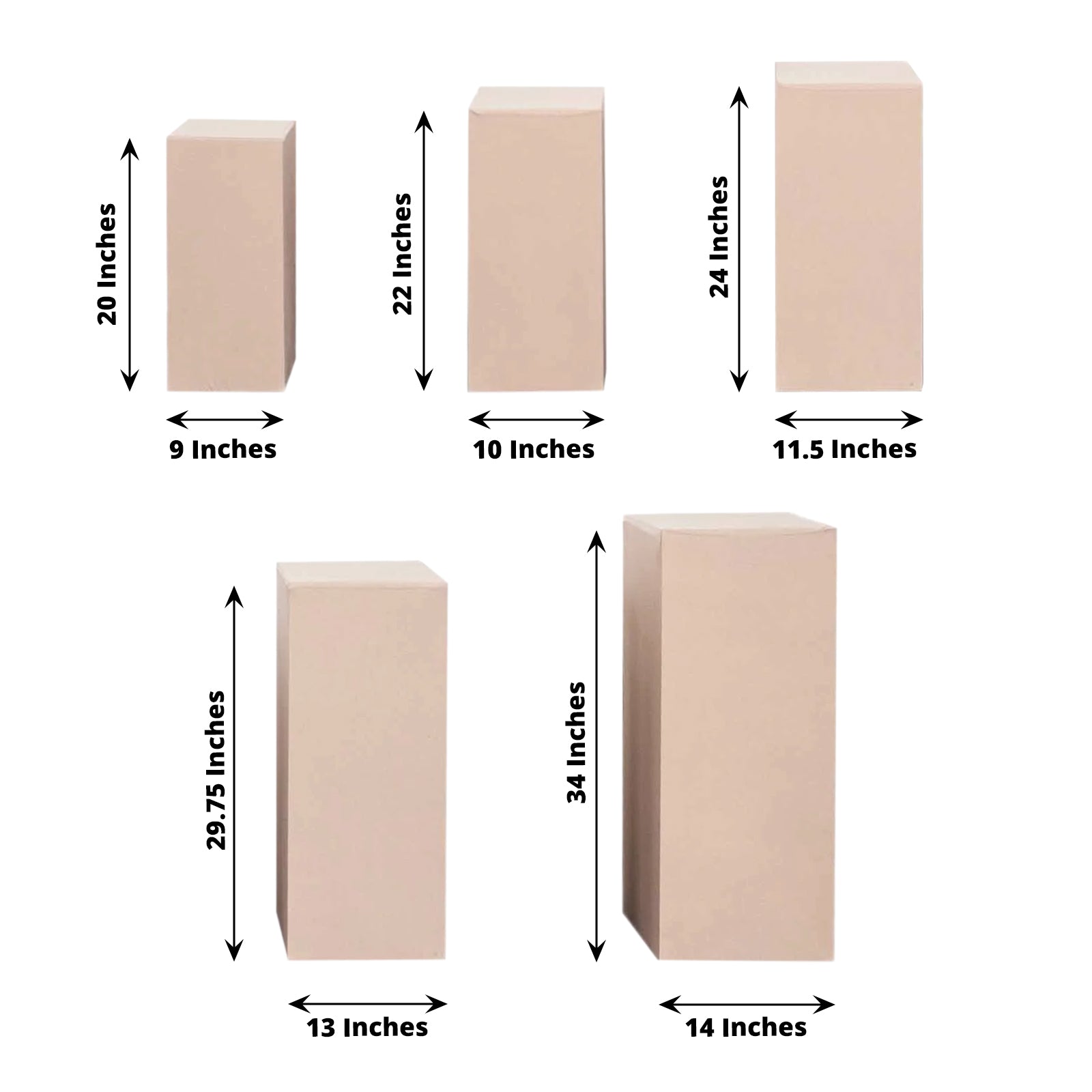 Nude spandex pedestal stand covers in various sizes.