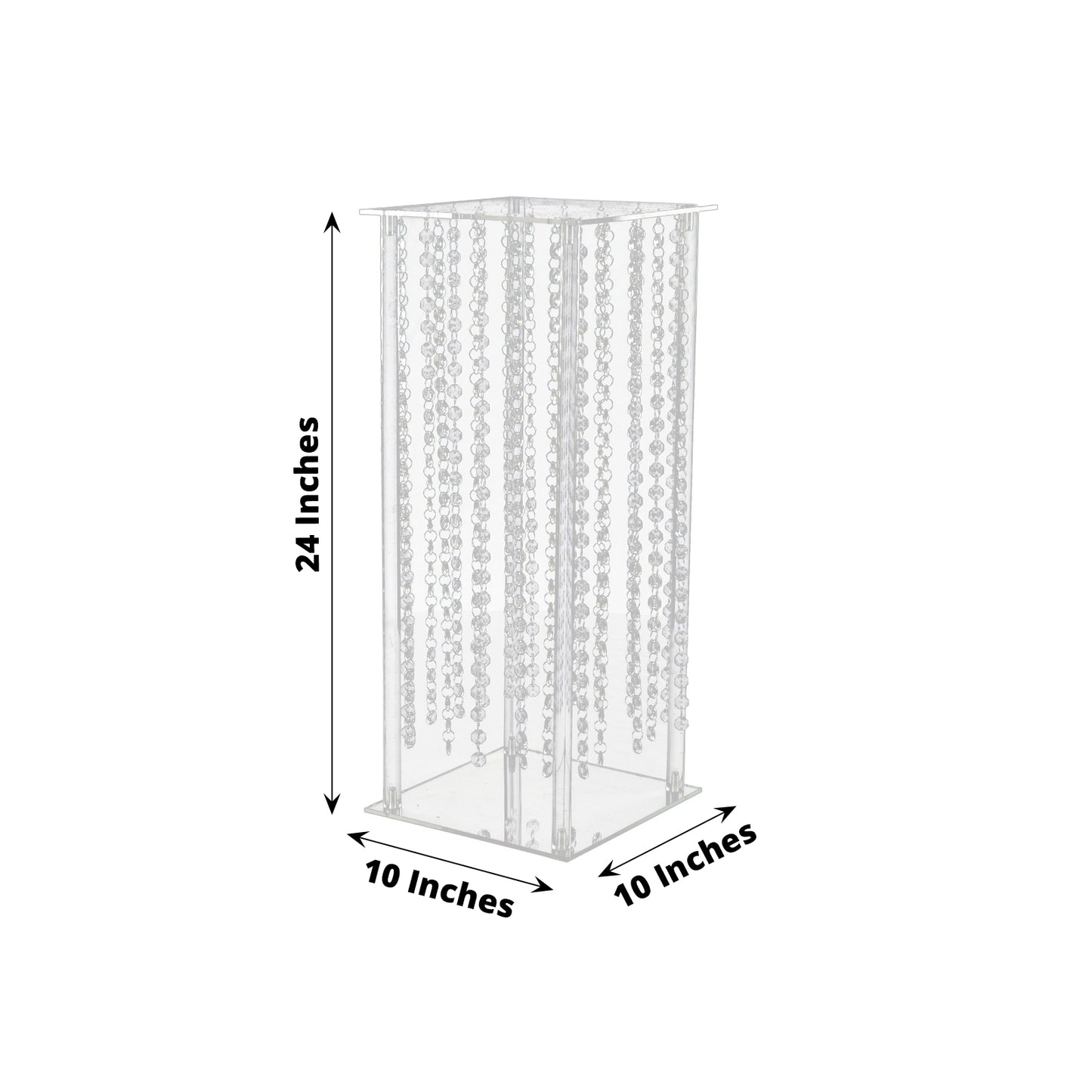 24" Heavy Duty Acrylic Flower Pedestal Stand with Hanging Crystal Beads, Clear Pillar Vase Wedding Table Centerpieces With Pre-chained Garlands - 5mm Thick Plates