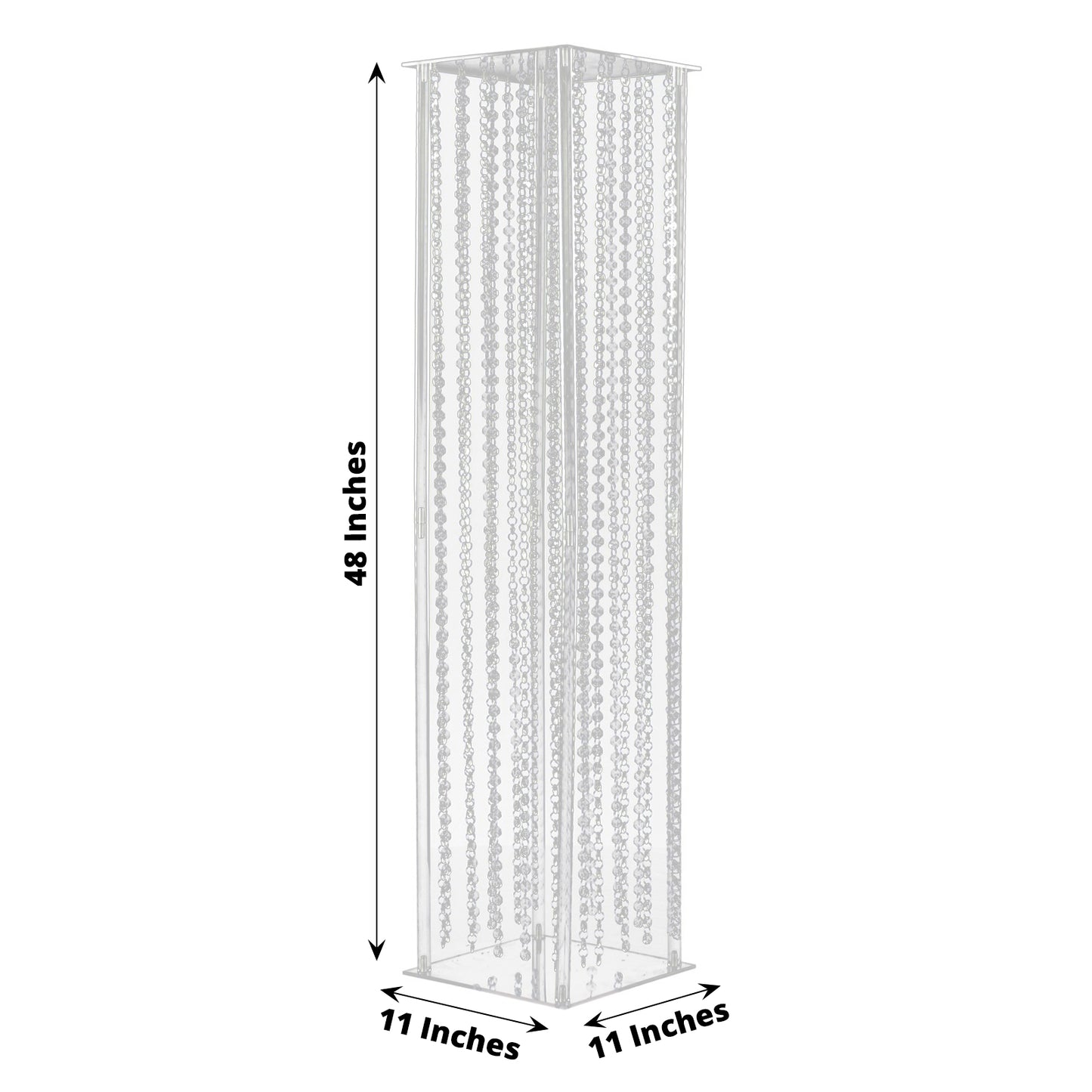 48" Heavy Duty Acrylic Flower Pedestal Stand with Hanging Crystal Beads, Clear Pillar Vase Wedding Floor Centerpieces With Pre-chained Garlands - 5mm Thick Plates