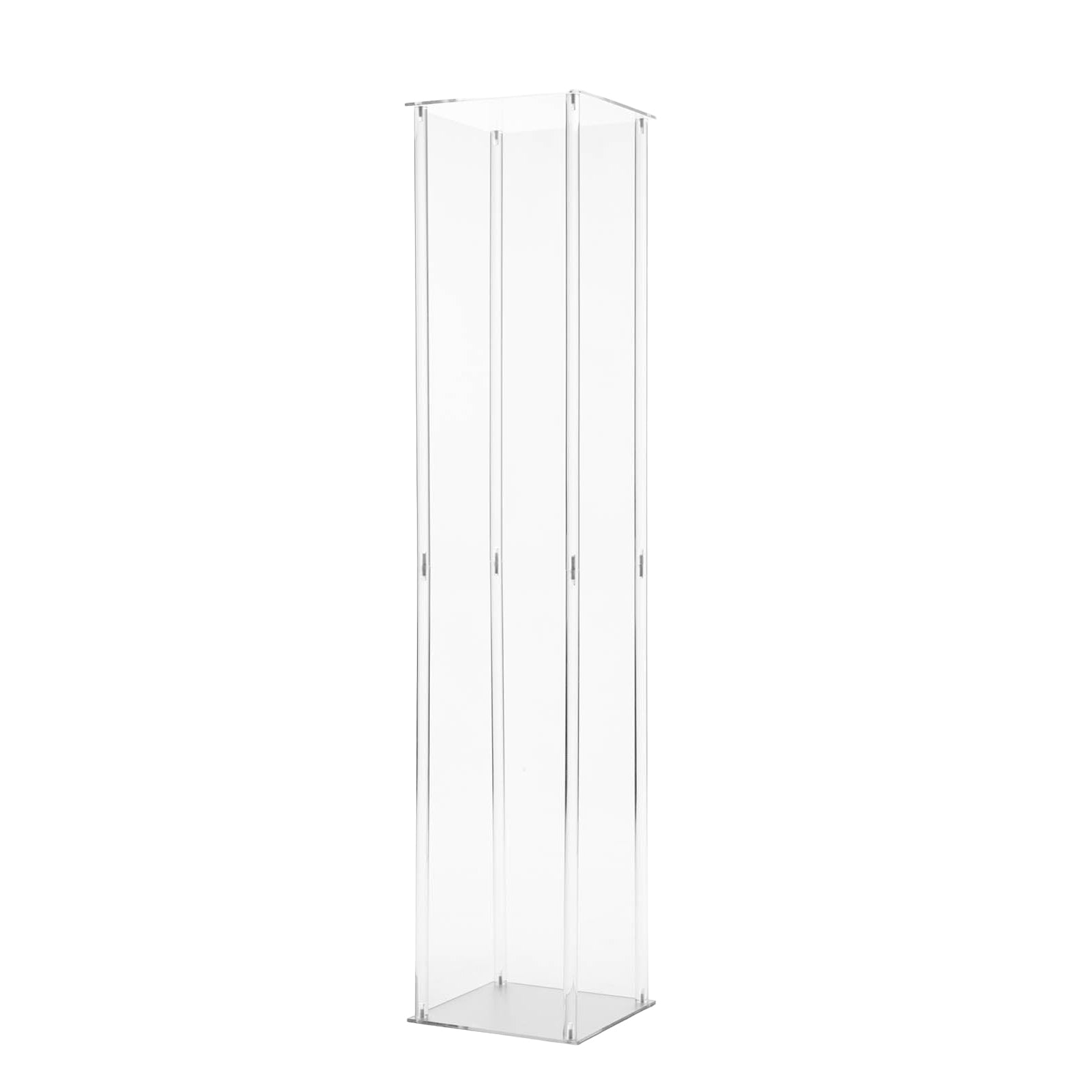 Clear acrylic floor vase with mirror base, ideal for weddings and floral displays.