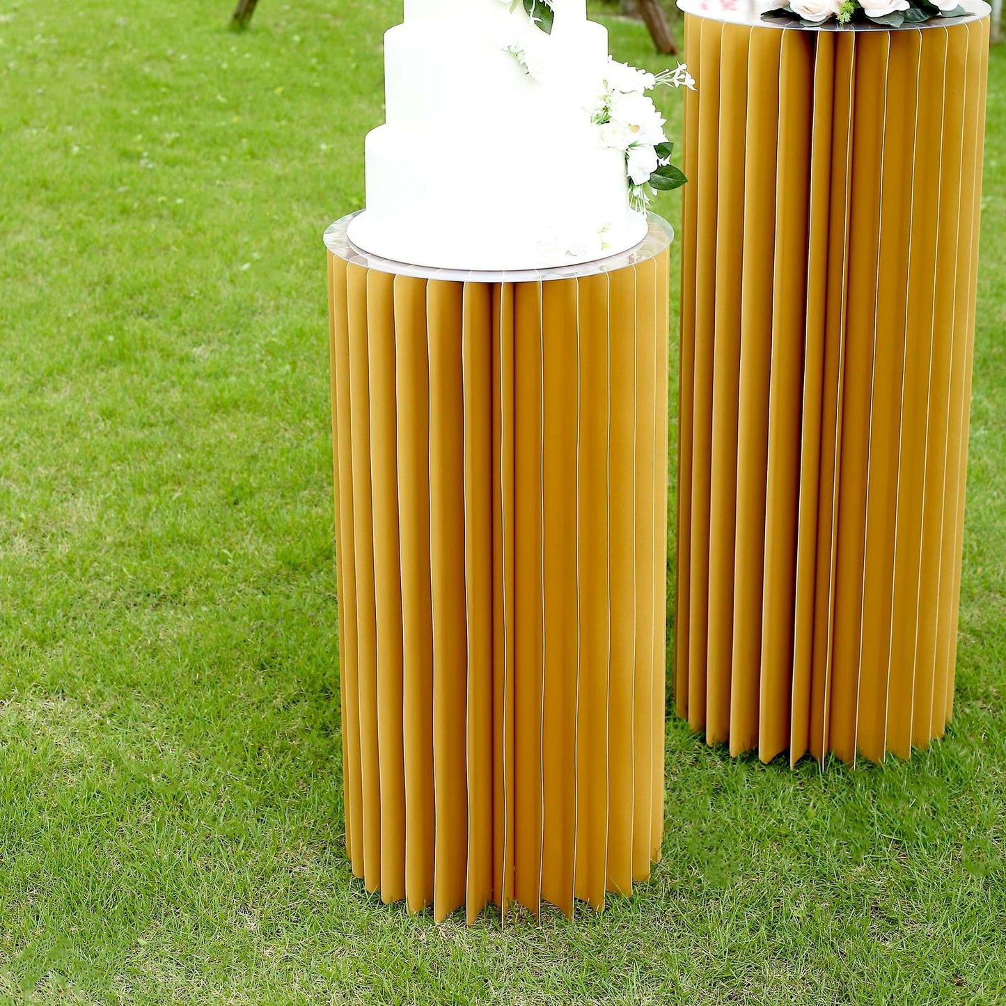 24" gold display column stand with top plate, perfect for showcasing decor.