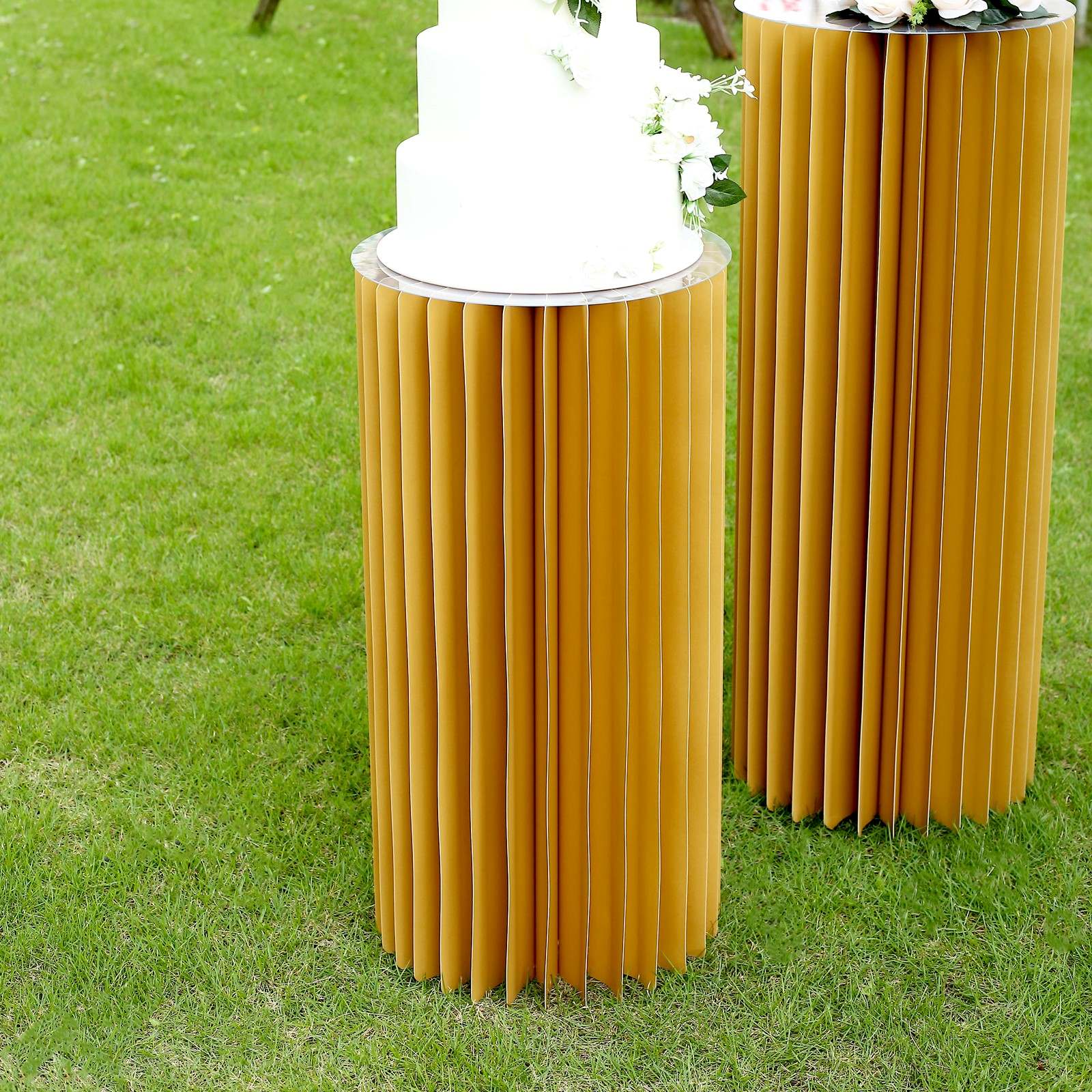 24" gold display column stand with top plate, perfect for showcasing decor.