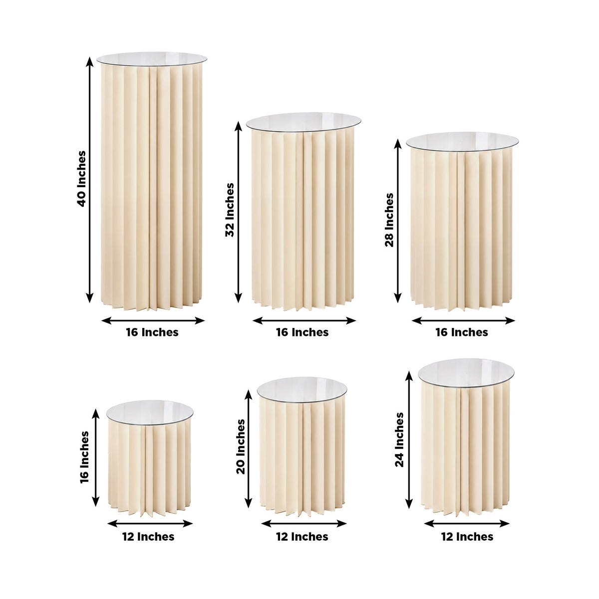 Set of 6 Cylinder Pedestal Display Stands for Dessert & Event Décor, Ivory Foldable Cardboard with C