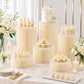 Set of 6 Ivory Dessert Display Risers, Foldable Cardboard Cylinder Pedestal Stands with Clear PVC To