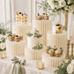 Set of 6 Ivory Dessert Display Risers, Foldable Cardboard Cylinder Pedestal Stands with Clear PVC To