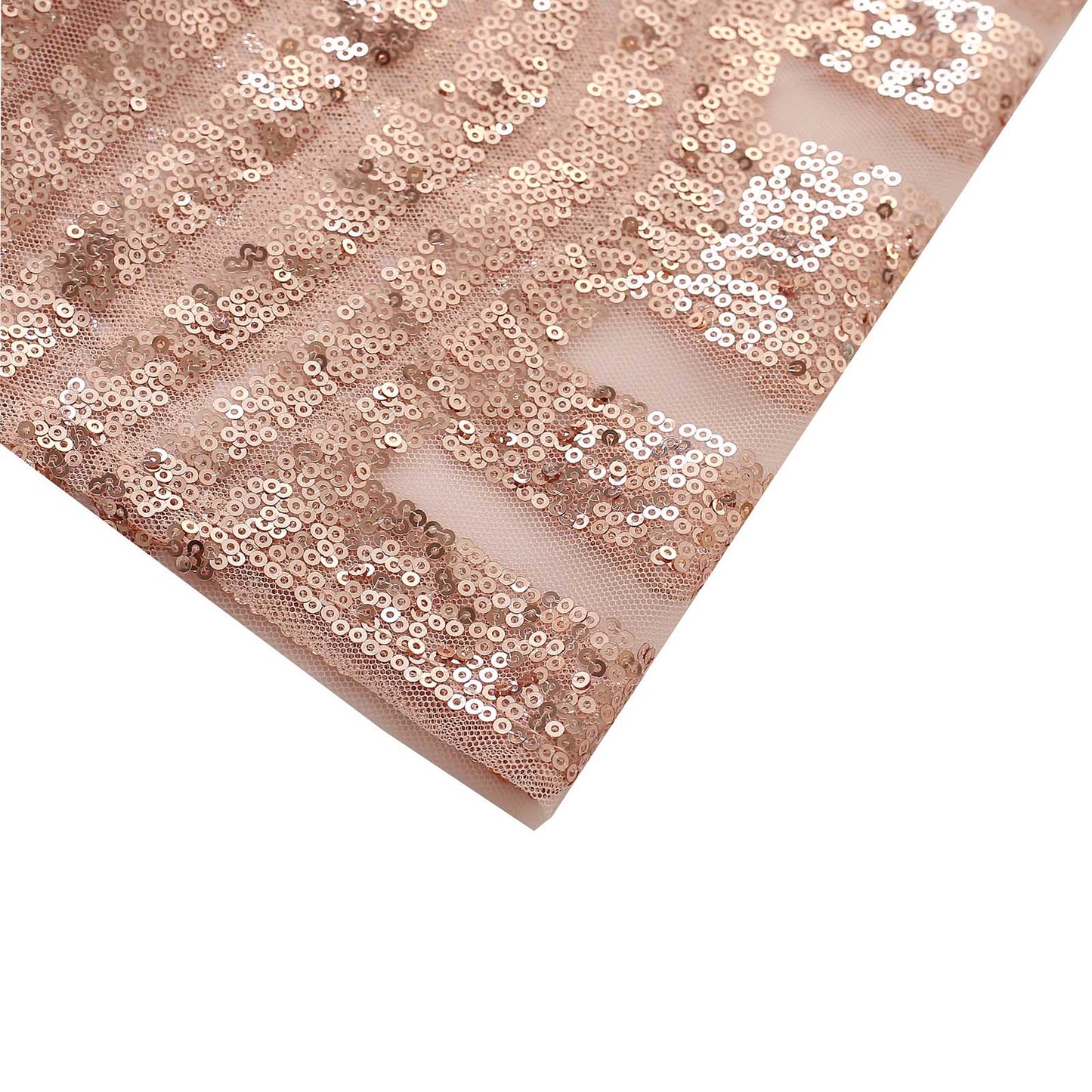 Rose gold sequin mesh pedestal stand covers with geometric pattern.