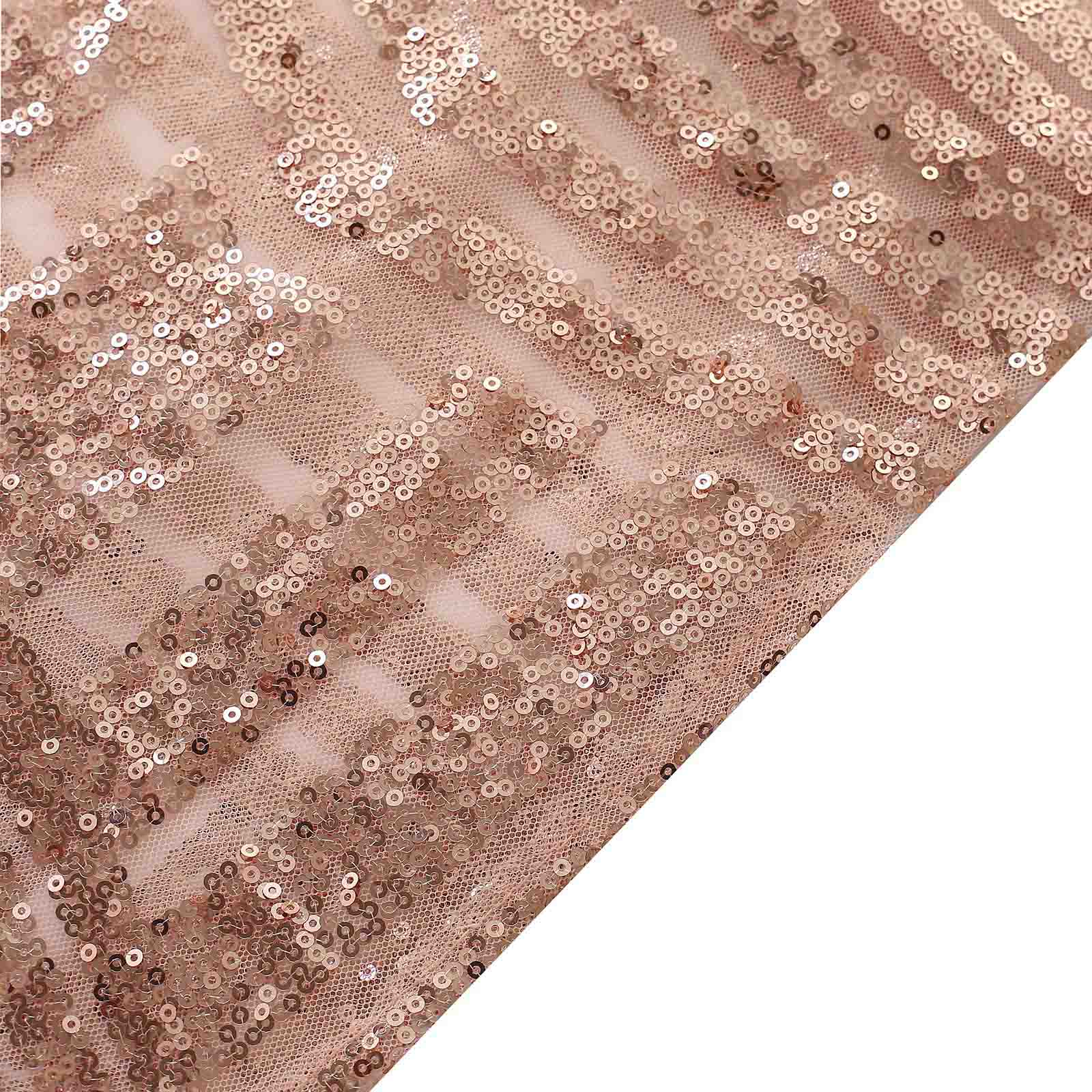 Rose gold sequin mesh pedestal stand covers with geometric pattern.