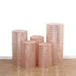 Rose gold sequin mesh pedestal stand covers with geometric pattern.