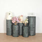 Emerald green sequin mesh pedestal stand covers with geometric pattern.