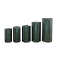 Emerald green sequin mesh pedestal stand covers with geometric embroidery.