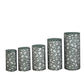 Emerald green sequin mesh pedestal stand covers with leaf vine embroidery.