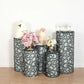 Emerald green sequin mesh pedestal stand covers with leaf vine embroidery.