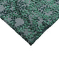 Emerald green sequin mesh pedestal stand cover with leaf vine embroidery.