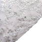 Silver sequin mesh pedestal stand covers with leaf vine embroidery.