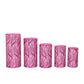 Fuchsia wave mesh cylinder pedestal stand covers with sequins. Set of 5.