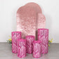 Fuchsia wave mesh cylinder pedestal stand covers with embroidered sequins.