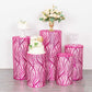Fuchsia wave mesh cylinder pedestal stand covers with embroidered sequins.