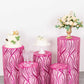 Fuchsia wave mesh pedestal stand covers with embroidered sequins.