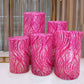 Fuchsia wave mesh cylinder pedestal stand covers with embroidered sequins.