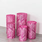 Fuchsia wave mesh cylinder pedestal stand covers with sequins.