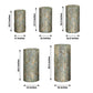 Set of 5 hunter green wave mesh cylinder pedestal stand covers with sequins.