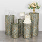 Hunter green wave mesh pedestal stand covers with embroidered sequins.