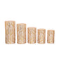 Set of 5 gold wave mesh pedestal stand covers with embroidered sequins.