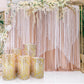 Gold wave mesh pedestal stand covers with embroidered sequins.
