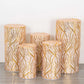 Set of 5 rose gold wave mesh pedestal stand covers with sequins.