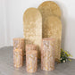 Gold wave mesh cylinder pedestal stand covers with embroidered sequins.