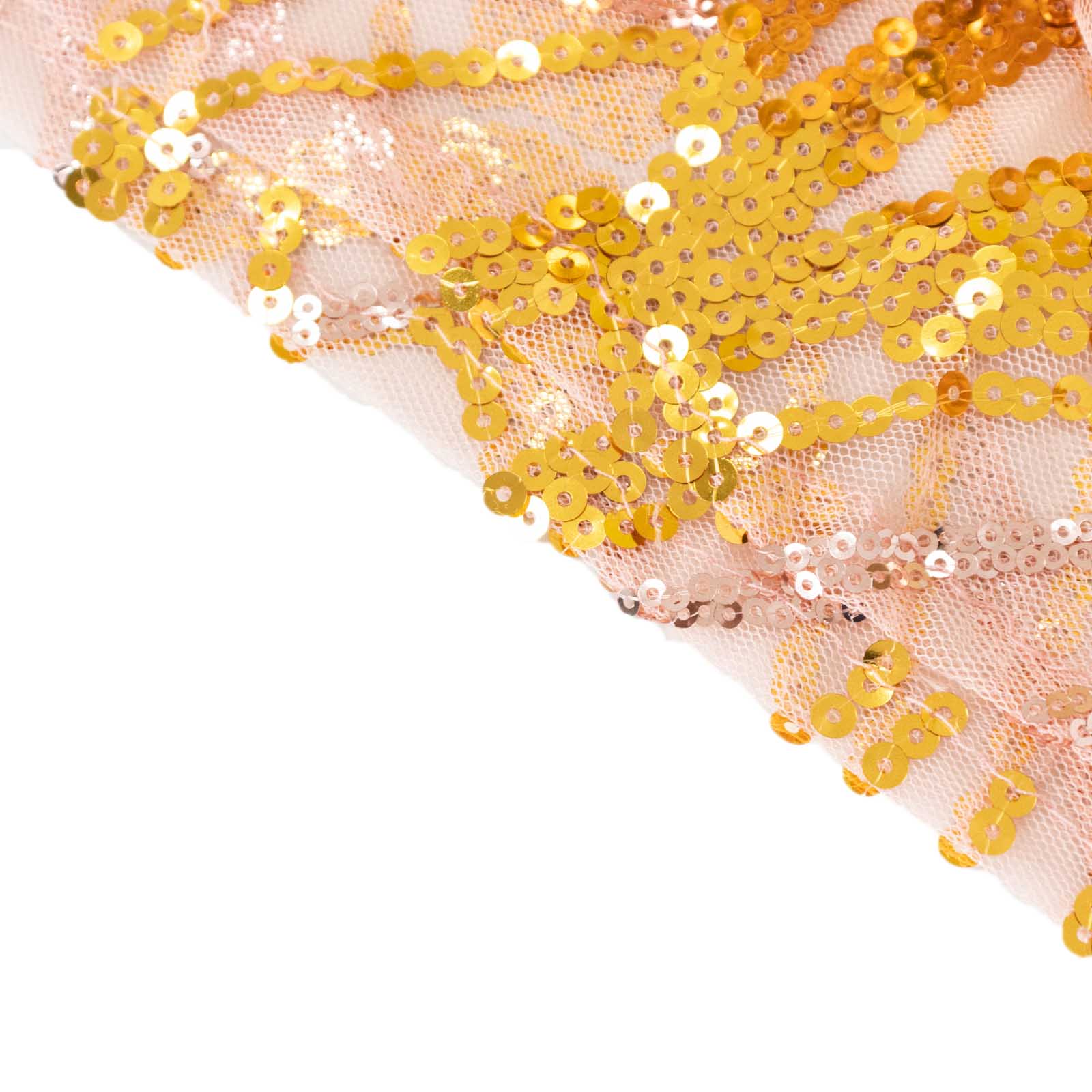 Gold wave mesh pedestal stand cover with embroidered sequins.