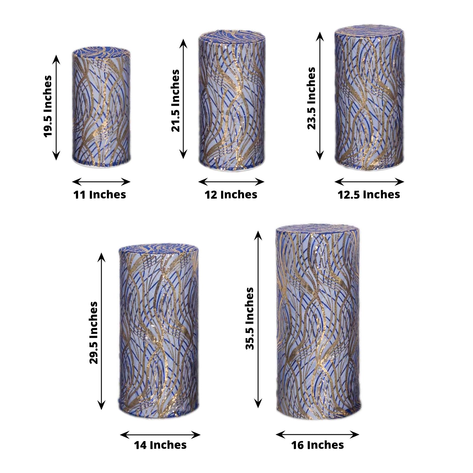 Royal blue wave mesh pedestal stand covers with embroidered sequins.