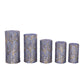 Royal blue wave mesh cylinder pedestal stand covers with embroidered sequins.