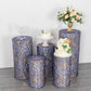Royal blue wave mesh pedestal stand covers with embroidered sequins.