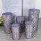 Royal blue wave mesh pedestal stand covers with embroidered sequins.