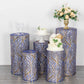 Royal blue wave mesh pedestal stand covers with embroidered sequins.