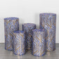 Royal blue wave mesh pedestal stand covers with embroidered sequins.