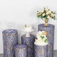 Royal blue pedestal stand covers with embroidered sequins and wave mesh design.