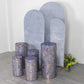 Royal blue wave mesh cylinder pedestal stand covers with embroidered sequins.
