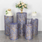Royal blue wave mesh pedestal stand covers with embroidered sequins.