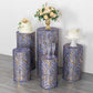 Royal blue wave mesh pedestal stand covers with embroidered sequins.