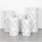 Set of 5 White Wave Mesh Cylinder Pedestal Stand Covers with Embroidered Sequins, Pillar Prop Covers - 160 GSM